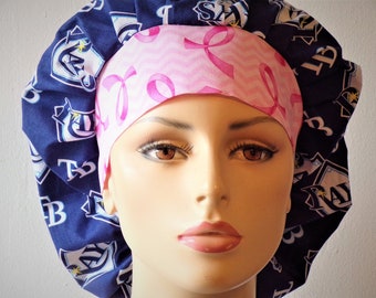 Scrub Hats Tampa Bay Rays with a Breast Cancer Awareness Headband Bouffant Surgical Scrub Hats Tampa Florida Support Your Team Last One