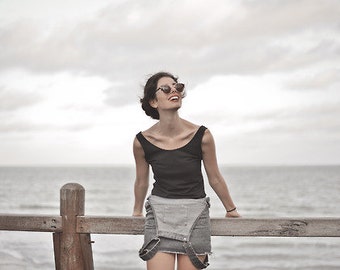 Womens Tank Top Basic Long Cotton Essential Tee Handmade, long tank tops, white tops, black tops, cotton tshirts, handmade tank tops, cotton