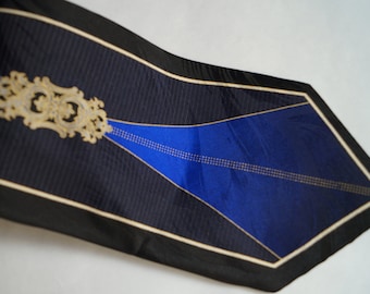Vintage Gasparo Silk Tie Royal blue black gold Imported fabric Made in USA Authentic