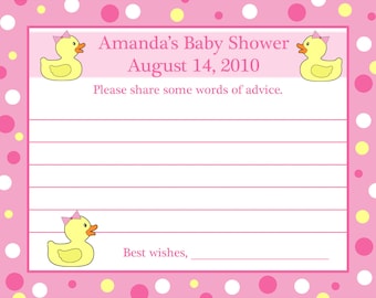 24 Personalized Baby Shower Advice Cards RUBBER DUCKY PINK