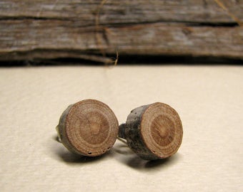 Peach Woodland Rustic Twig Wooden Stud Earrings by Tanja Sova