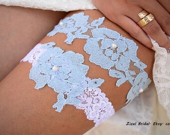 Pale Blue Garter, Wedding Garter Blue, Light Blue Garter, Lace Wedding Garter, Bridal Garter, Something Blue, White Wedding Gift, Handmade