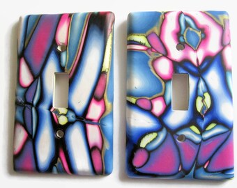 Light Switch Cover, Single Switchplate, Toggle Switch Plate, Blue and Pink Kaleidoscope Patterning