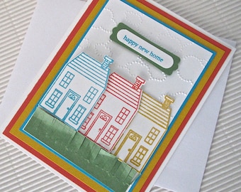 Happy new home card set (10) housewarming handmade stamped heat-embossed dry-embossed colorful houses stationery greeting home living
