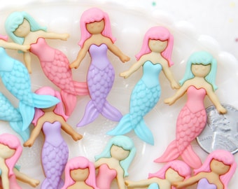 Mermaid Cabochons - 22mm NEW Cute Pastel Mermaid Resin Flatback Cabochons - 6 pc set