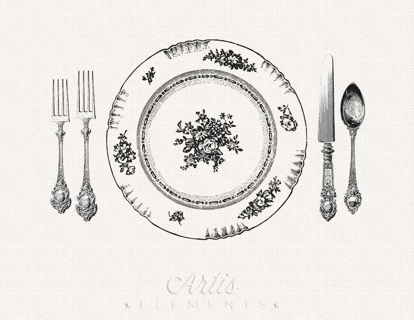 Vintage Printable Place Setting Digital Clipart for