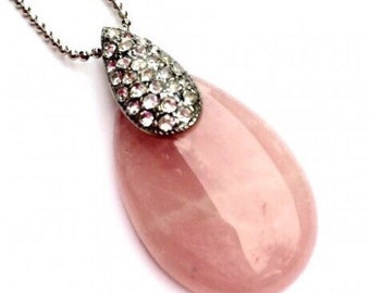 Rose Quartz Tear Drop Necklace.