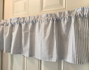 Farmhouse Blue and White stripe ticking Curtain Valance