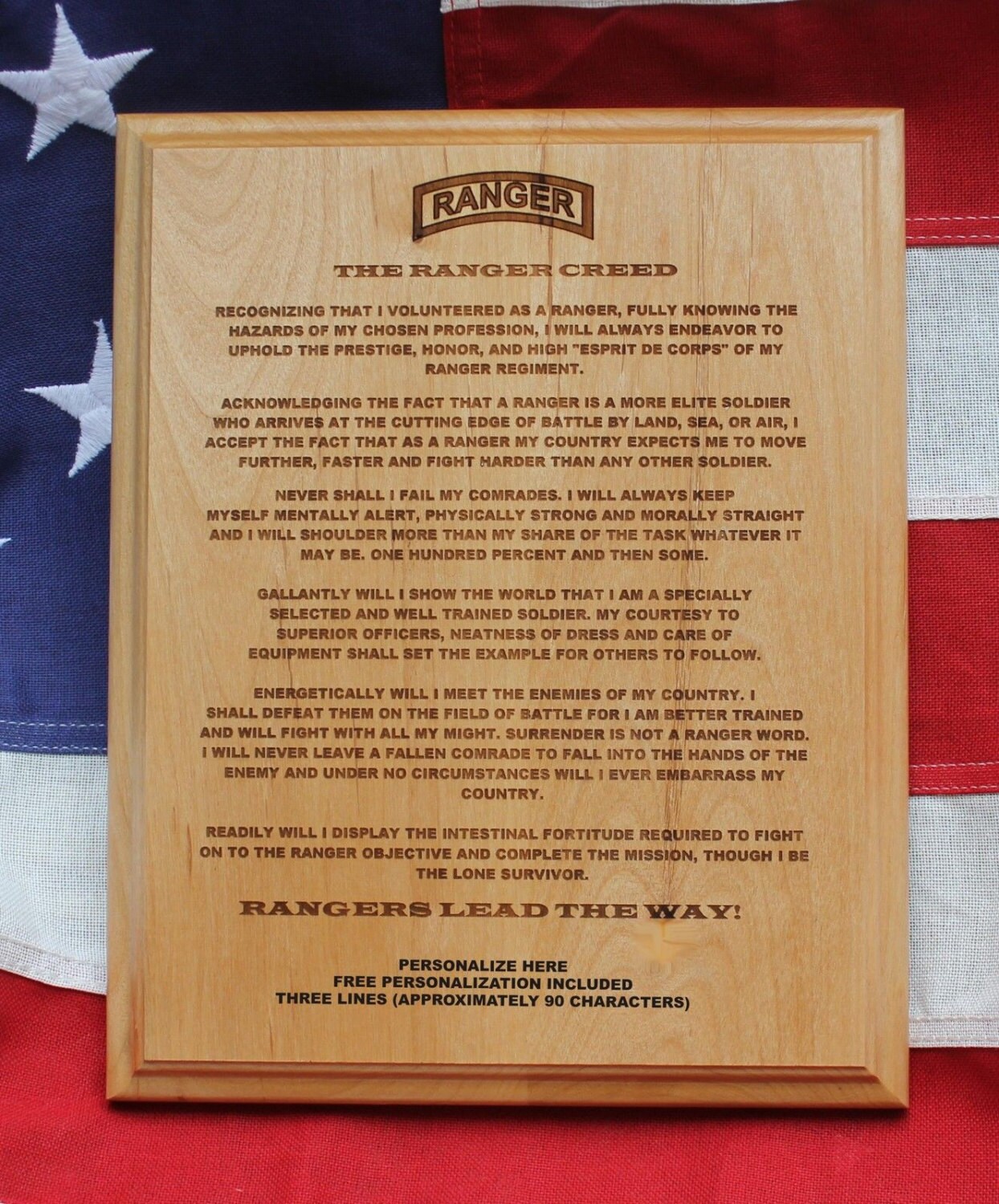 Personalized US Army Ranger Creed Plaque military graduation