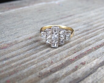 Art Deco Rose Cut Diamond Ring in Platinum and 18k Yellow Gold
