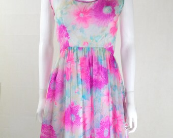 Original Vintage 1970s Romantica by Victor Costa Bright Floral Dress UK Size 8/10