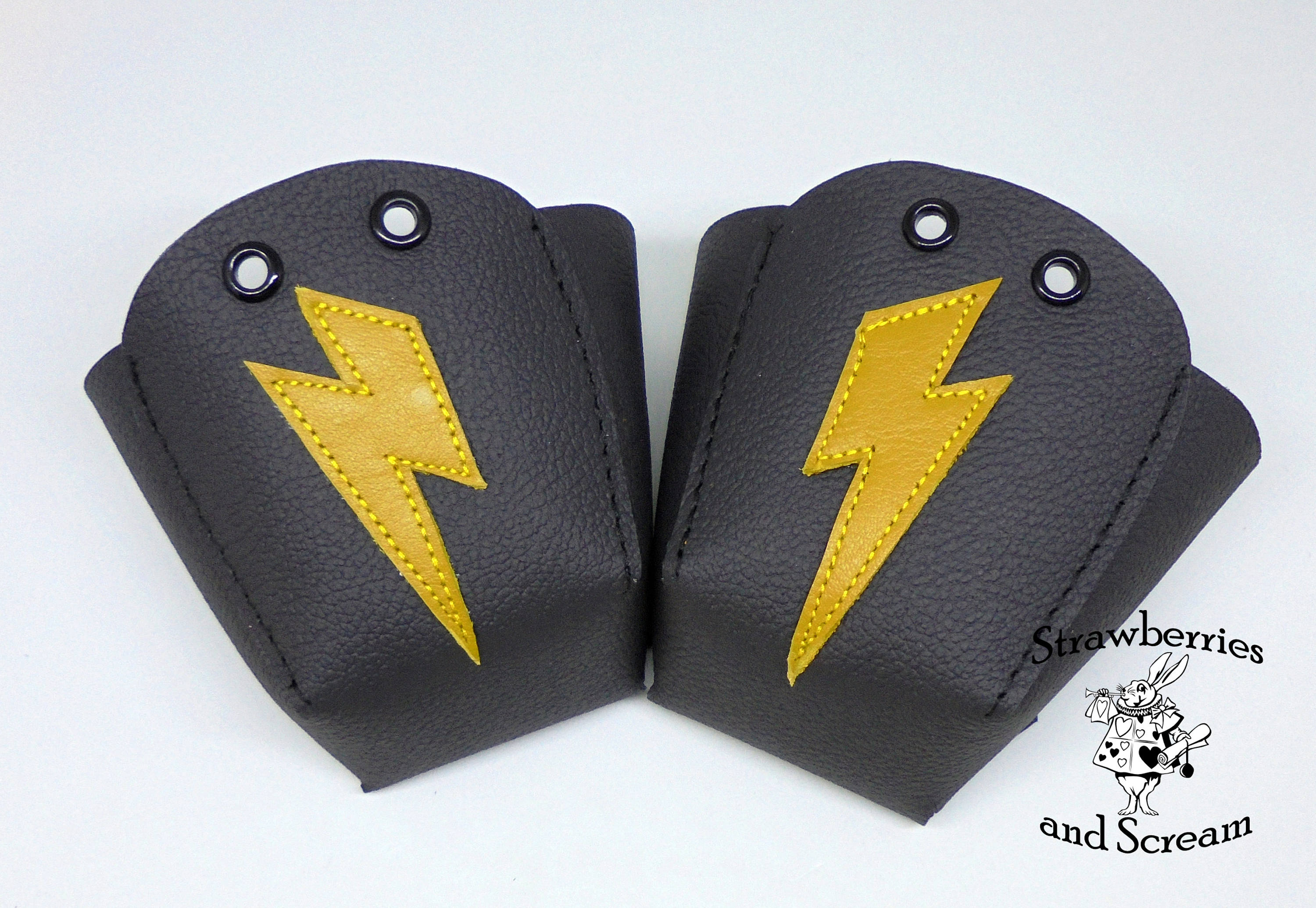 Black Leather Roller Derby Skate Toe Guards with Lightning