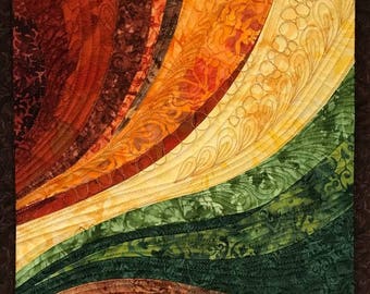 Art Quilt Earthtones Curves 2, Wall Quilt, Wall Hanging