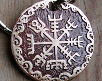 Custom Dog Tag, Pet ID, Viking Compass Vegvisir Etched Brass, Personalized, Full Design