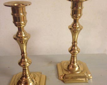 Two Polished Brass Candlesticks/ Solid/ Heavy Weight