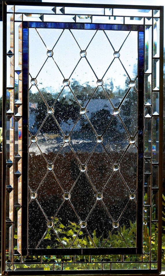 Diamond Grid Stained Glass Window Panel or Cabinet Door Insert