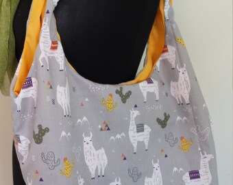 Llama Large Tote, Bohemian Bag, Large Slouch Bag, Hobo Bag, Women's Large Bag, Cotton large Tote, Cotton Tote Bag, Llama Bag