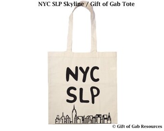 NYC SLP & Skyline- Cotton Tote Bag Speech Pathologist Tote Bag, Speech Language,teacher, New York, Recycling Bag, Reusable Cotten Tote
