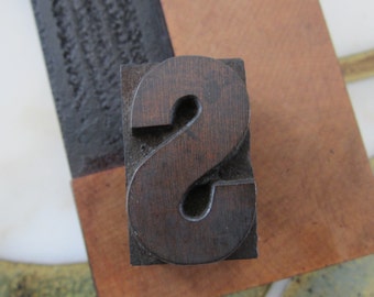 Antique Letterpress Wood Type Printers Block Letter S