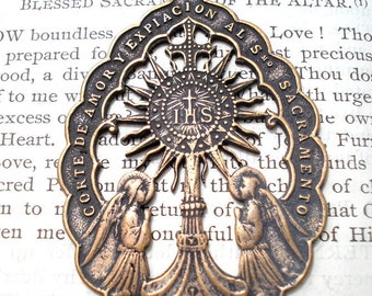 Adoration of the Angels - The Holy Eucharist - Bronze or Sterling Silver Medal (M168-657)