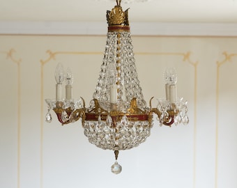 Empire chandelier with 6 lights art nouveau Antique Crystal Chandelier Murano art dèco Maria Teresa vintage balloon chandelier