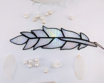 Irridesecent White Stained Glass Feather Suncatcher