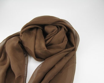 Silk Chiffon Scarf --- Brown