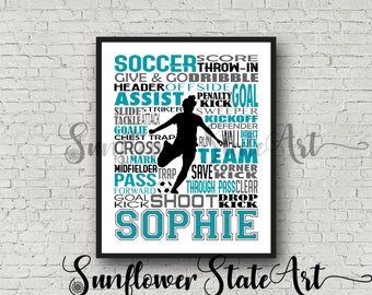 Personalized Soccer Poster, Girls Soccer Typography, Gift for Soccer Players, Soccer Gift, Soccer Team Gift, Soccer Print, Soccer Player Art