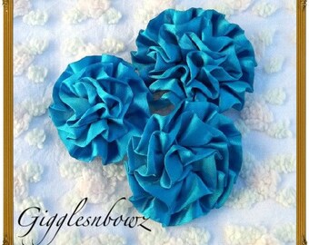 Set of 3 Beautiful TURQUOISE Satin Rosettes Puff Flowers