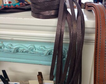 Leather All Fringe Cuff Bracelet - Metallic Brown