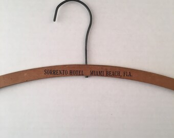 Sorrento Hotel Miami Beach Florida Wooden Hanger 40s to 50s Vintage Advertising Wood Clothes Hanger