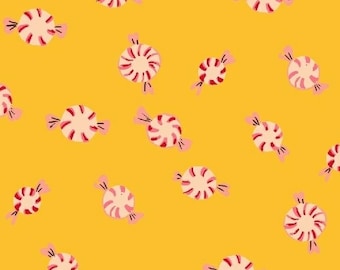 Sugarplum by Heather Ross for Windham Fabrics - Peppermints - Yellow - 50167-7 - 1/2 Yard Cotton Quilt Fabric