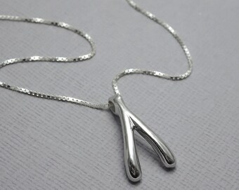 Gift for Her, Sterling Silver Wishbone Necklace, Sterling Silver Necklace, Personalized Necklace Gift, Lucky Charm Necklace, Silver Necklace