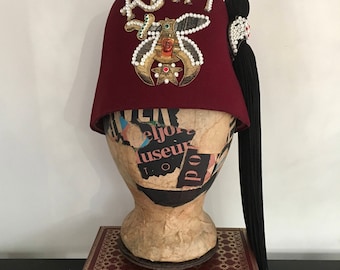 Afifi Shriner's Fez Vintage Masonic Wool Cap with Tassel and Rhinestones Masonic Freemason
