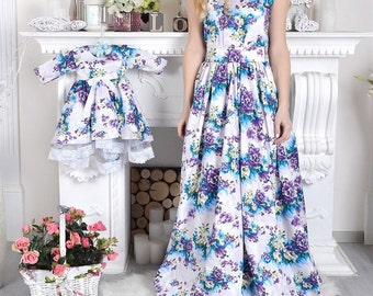 Outfits Mother Daughter Matching Dress Dresses, Mommy and Me Summer Cotton Dress, Mom Baby Maxi Dresses, Floral Print Matching Dress