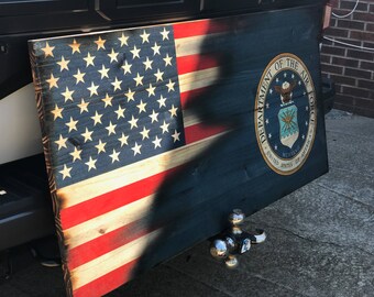 Wooden American Flag with United States Air Force Emblem, Gift for Him, American Decor, Wood Flag, Rustic USA, Military Gift Ideas