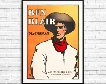 book cover art print, book posters, reading posters, large orange poster, large cowboy art, book cover posters, large library posters