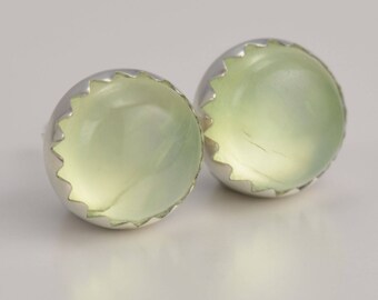 prehnite 7mm sterling silver stud earrings pair