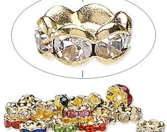 Swarovski elements Rondelle - Gold-plated brass, mixed rhinestones, 8x4mm - #2664