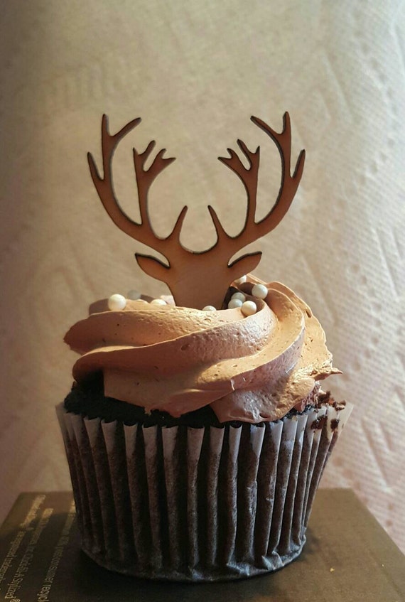 Wooden Deer Cupcake Topper Deer Antlers cupcake grooms cupcake