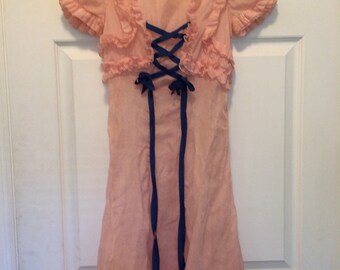 Vintage 30s Sheer Pink Dress 1930s Girls Summer Gown Ruffled