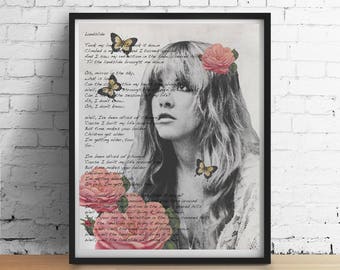 Stevie Nicks Print, LANDSLIDE Lyrics Gypsy Boho Butterflies Wall Art Dorm Decor, Stevie Nicks Fleetwood Mac Wedding Gifts Art Poster Giclee