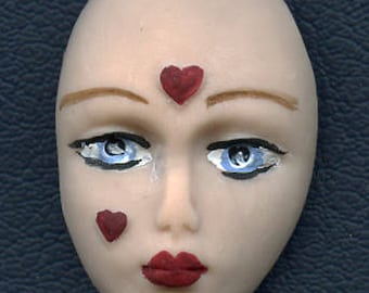 Polymer Detailed Art Doll Face with hearts "I Give you my Heart" GVBL1