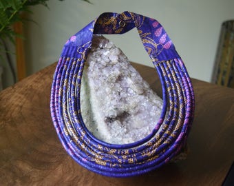 Hand woven cloth fabric rope blue/green choker