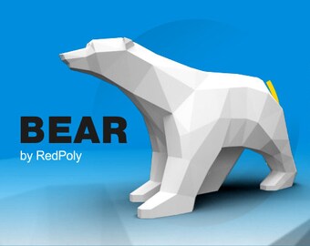 White Polar Bear DIY Low Poly Papercraft Sculpture
