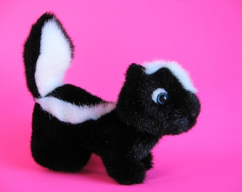 Vintage Skunk Stuffed Animal by GUND Kids Toy 1980s Toy Forest Animal Black and White Softie Plush Blue Eyes 1987 Toy Plush