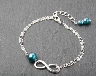 Teal bracelet, Infinity bracelet, Bridesmaid bracelet, eternity bracelet, teal wedding bracelet, mother of the bride gift, infinity jewelry