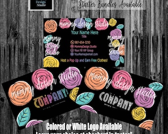 MultiColored Hand Drawn Roses Business Card - Home Office Approved Branding Guide Fonts Colors -Black Business Card- Leggings business cards