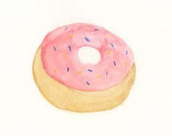 Donut with Pink Icing, 6"x6" print from an original watercolor