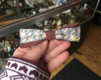 Vintage 60’s Clip On BowTie Brown Light Blue and Cream